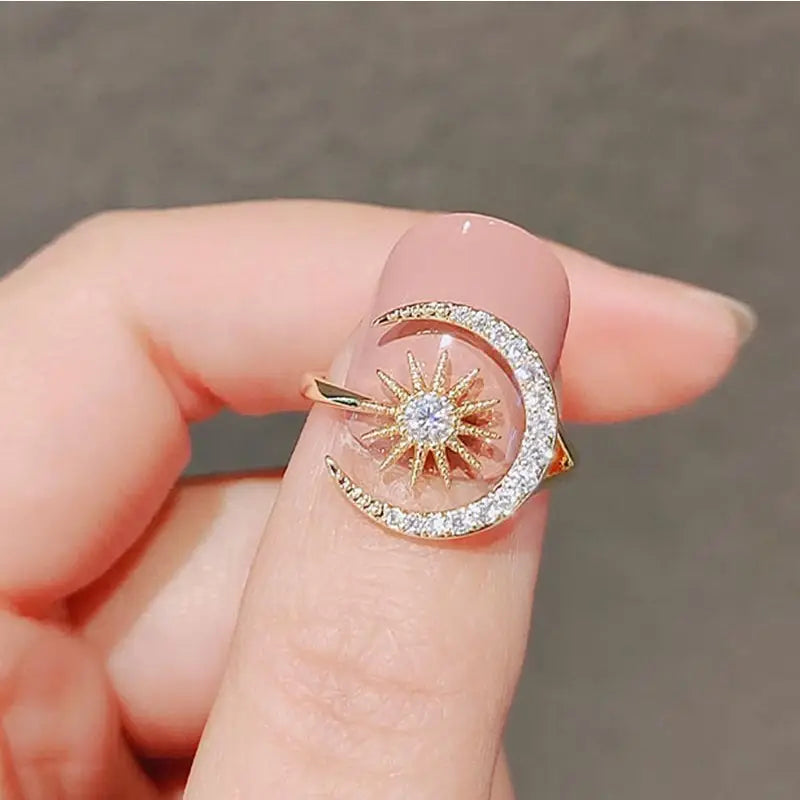 Adjustable Zircon Moon Sun Ring - Luxury Gift Jewelry