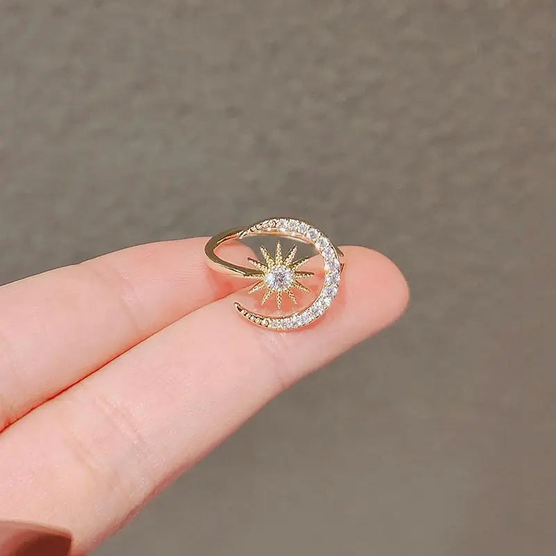 Adjustable Zircon Moon Sun Ring - Luxury Gift Jewelry