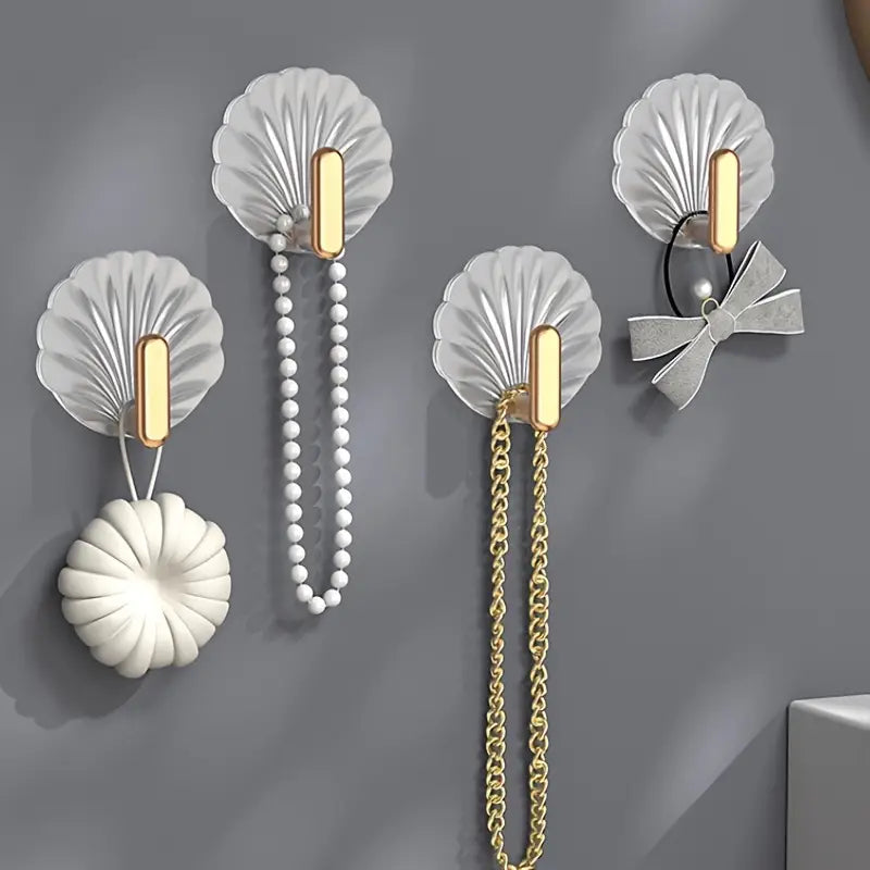 2/4pcs Shell Shaped Hooks Self Adhesive Wall Hooks
