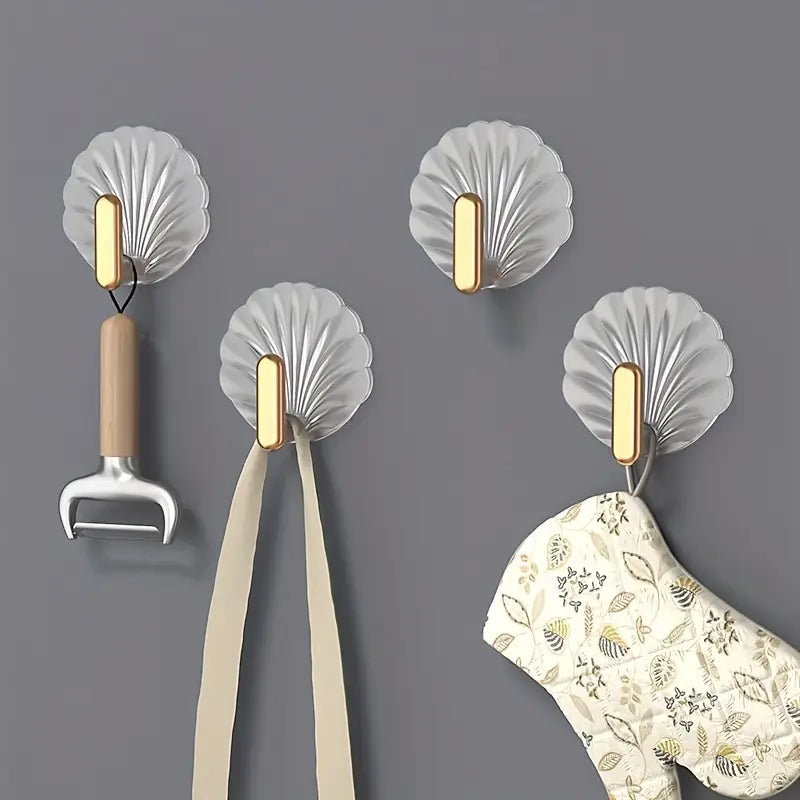 2/4pcs Shell Shaped Hooks Self Adhesive Wall Hooks