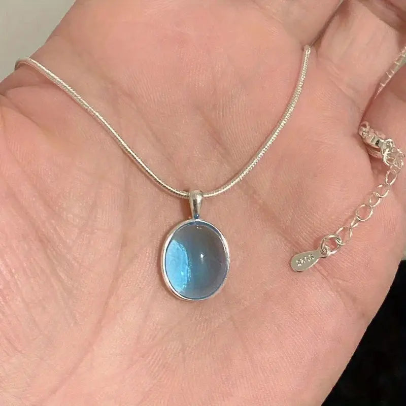 Oval Pendant Necklace with Gemstone