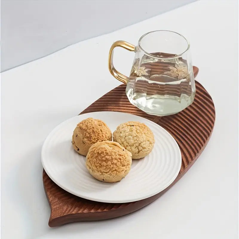 Wooden Leaf-Shaped Tray – Breakfast, Sushi & Dessert Plate for Kitchen or Hotel