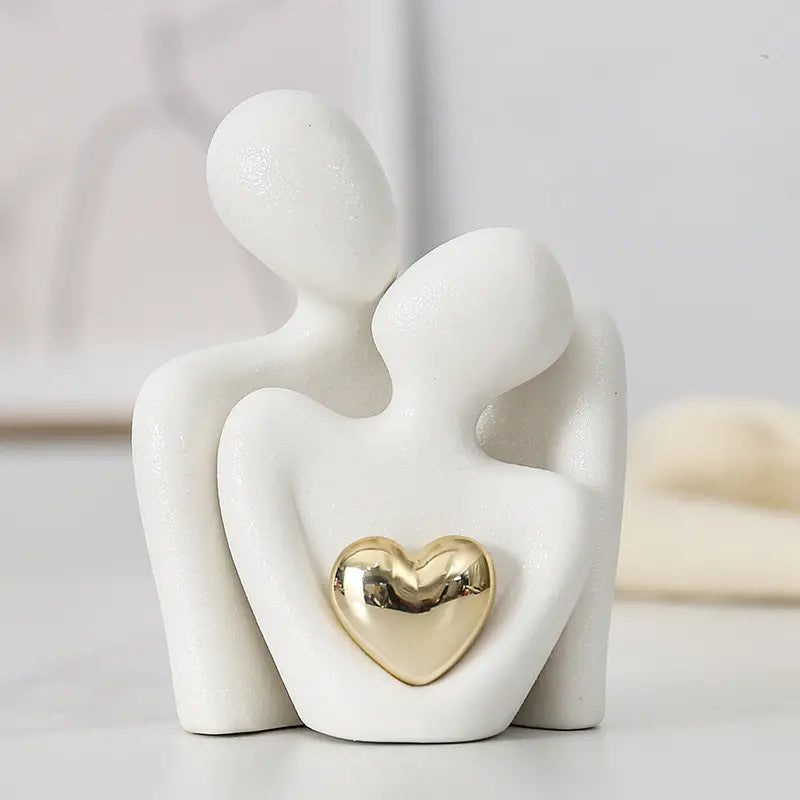1 Pair Romantic Ceramic Love Embrace Figurines, Earthenware White Couple Set