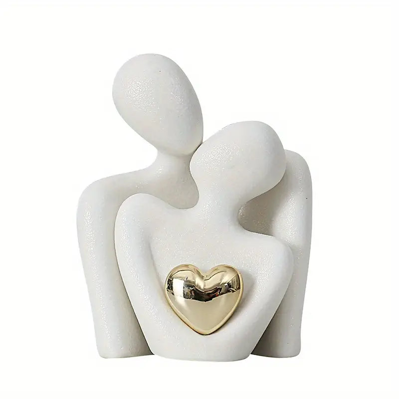 1 Pair Romantic Ceramic Love Embrace Figurines, Earthenware White Couple Set