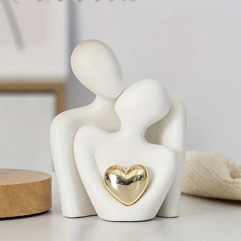 1 Pair Romantic Ceramic Love Embrace Figurines, Earthenware White Couple Set