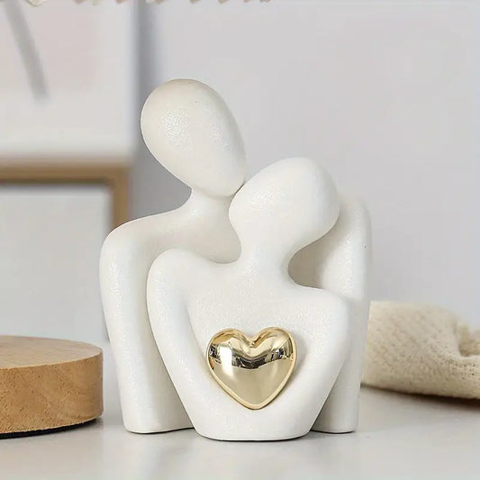 1 Pair Romantic Ceramic Love Embrace Figurines, Earthenware White Couple Set