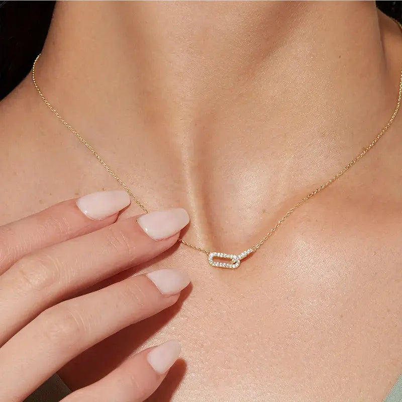 14k Gold Zirconia Brooch Pendant Necklace - Women's Jewelry