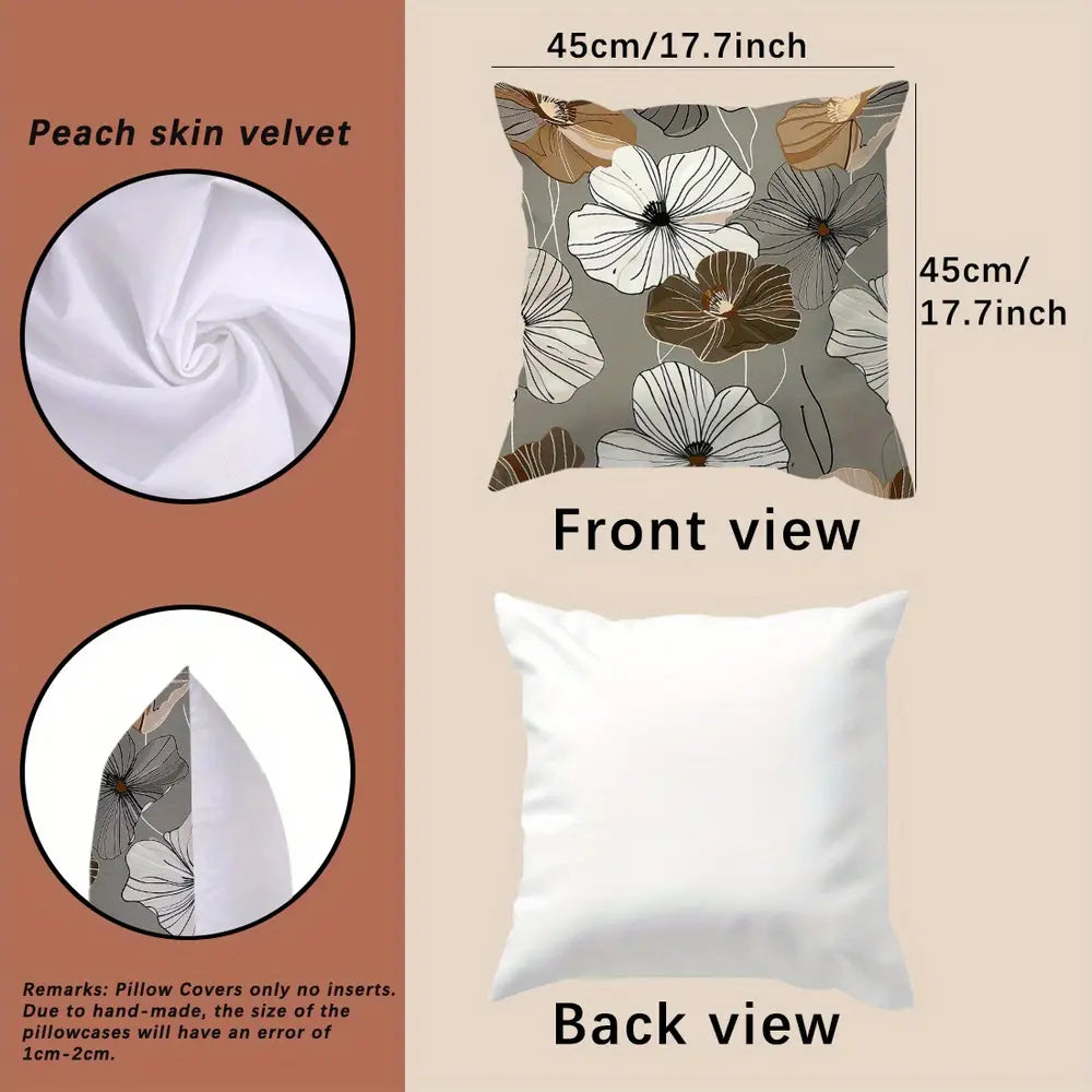 Lot de 4 housses de coussin à motifs floraux géométriques, 45 x 45 cm
