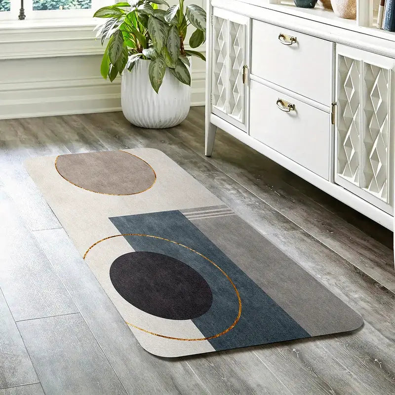 Geometric Bath Rug - Non-Slip, Absorbent, Flannel Top