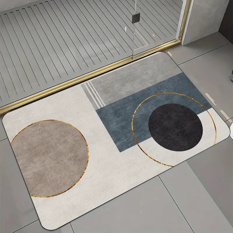 Geometric Bath Rug - Non-Slip, Absorbent, Flannel Top