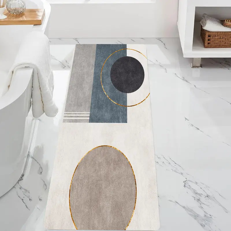 Geometric Bath Rug - Non-Slip, Absorbent, Flannel Top