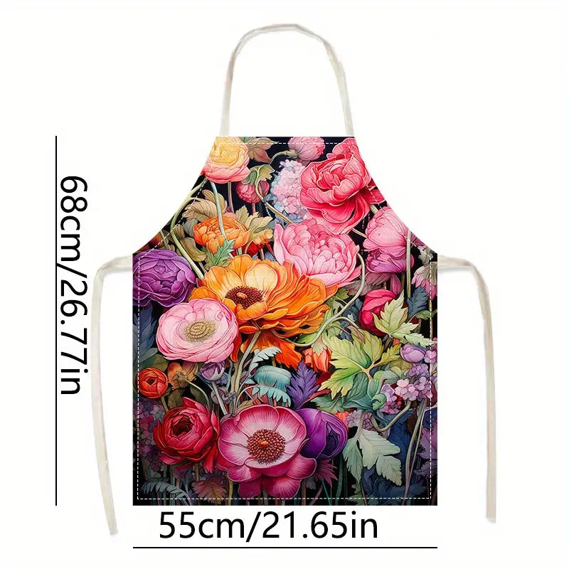 1pc Floral Print Linen Apron Oil & Stain Resistant