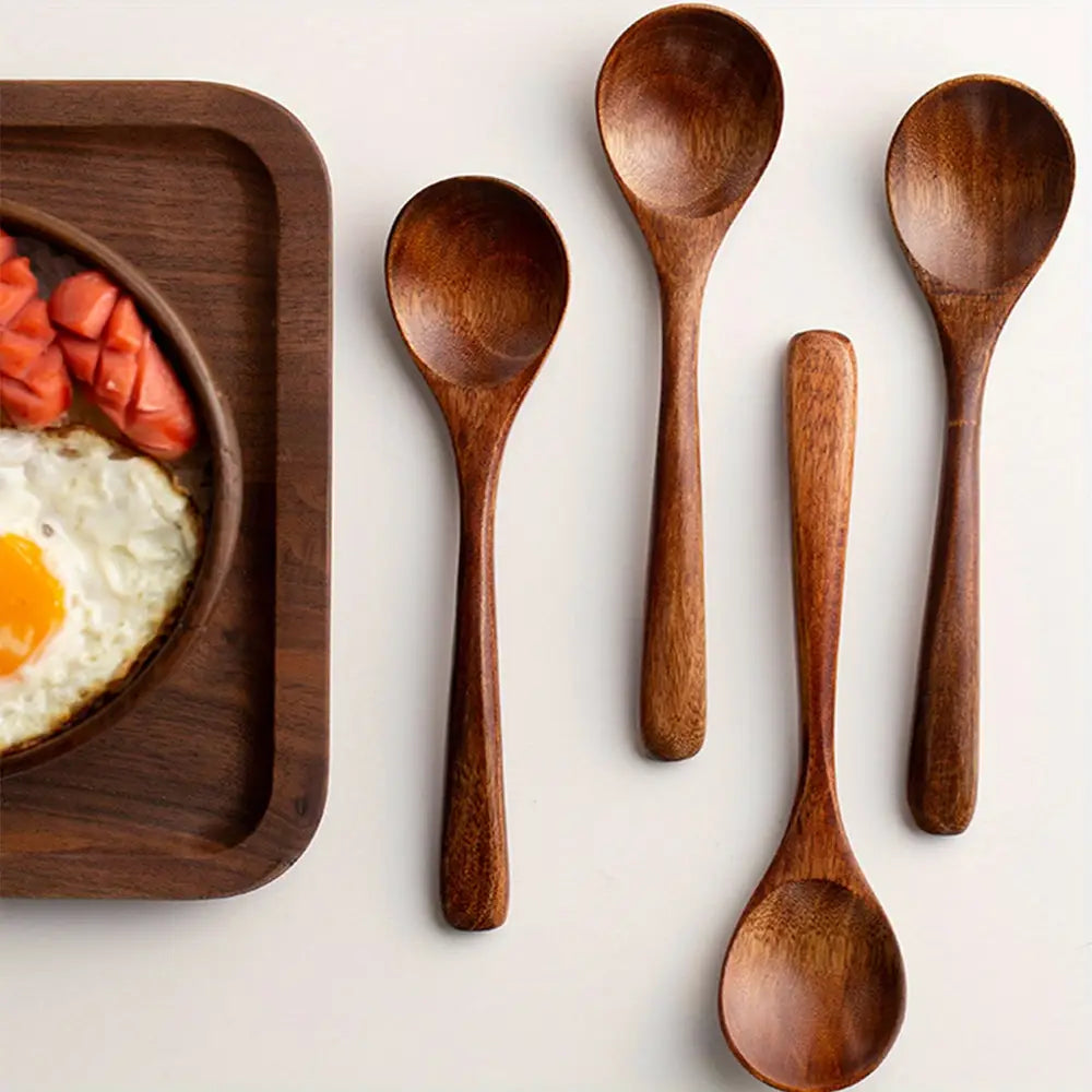 4pcs Wooden Serving Spoon Set - Durable Handcrafted Kitchen Utensils