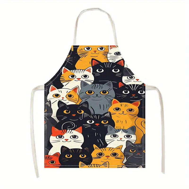 1PC Linen Fabric Cartoon Cat Design Apron