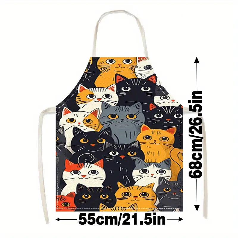 1PC Linen Fabric Cartoon Cat Design Apron