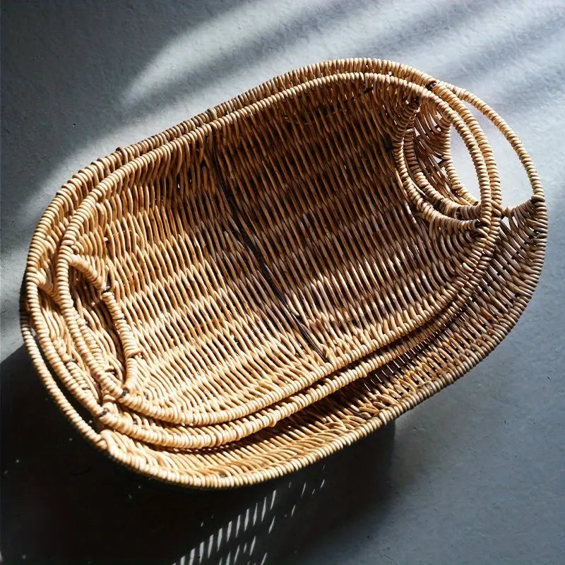 Plastic Rattan Fruit & Snack Tray – Decorative Coffee Table Organizer