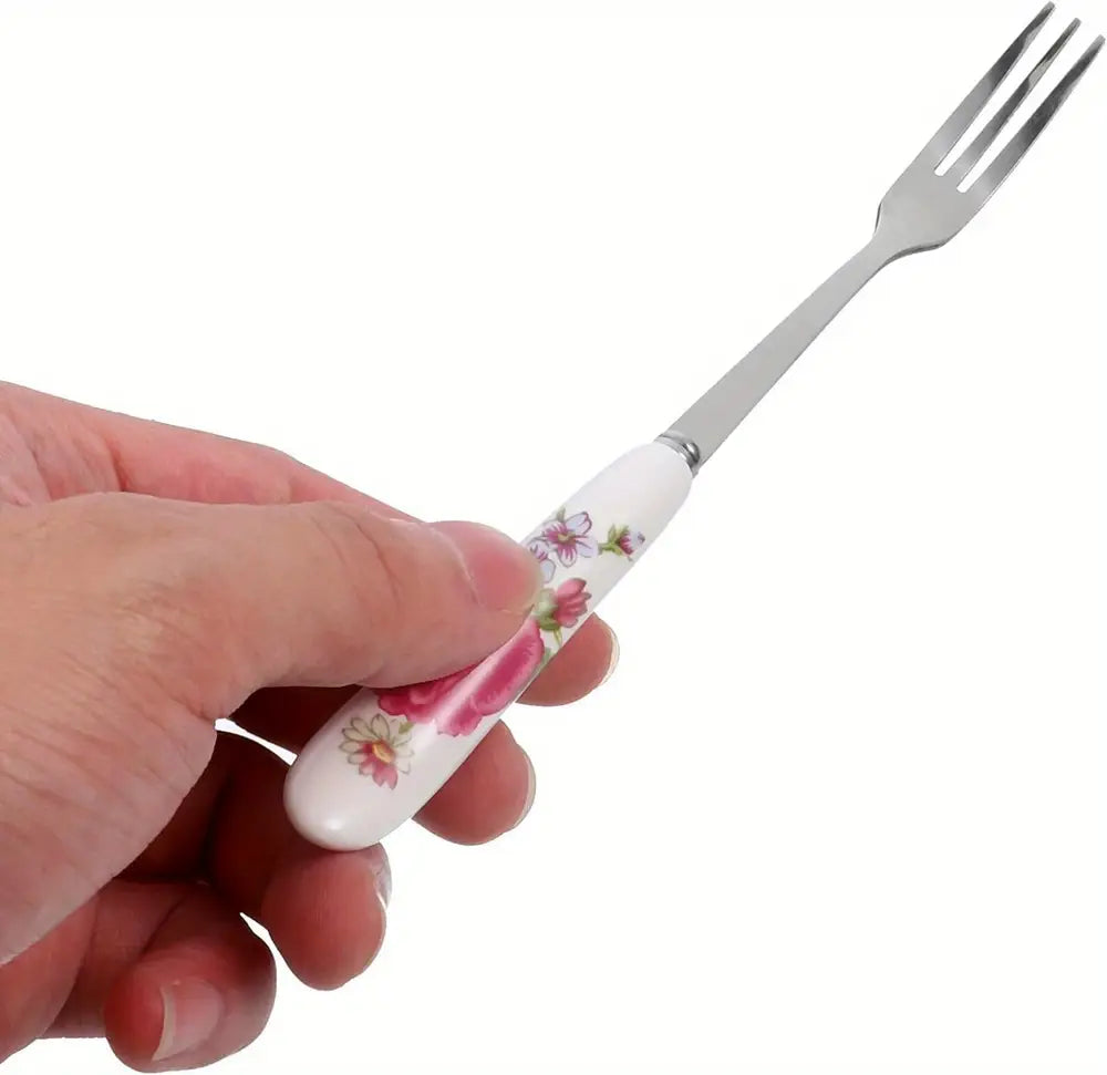 6pcs Set of Stainless Steel Dinner Forks with Ceramic Handles