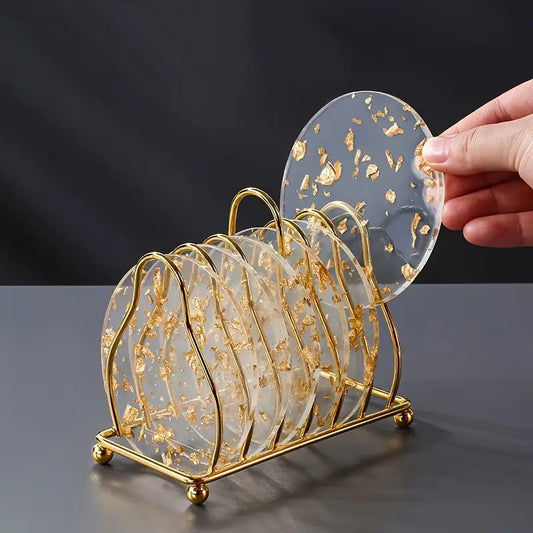 6pcs Golden Foil Acrylic Coasters