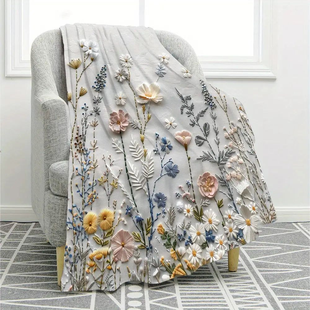 Floral Digital Print Flannel Throw Blanket - All-Season, Woven Polyester, Contemporary Style