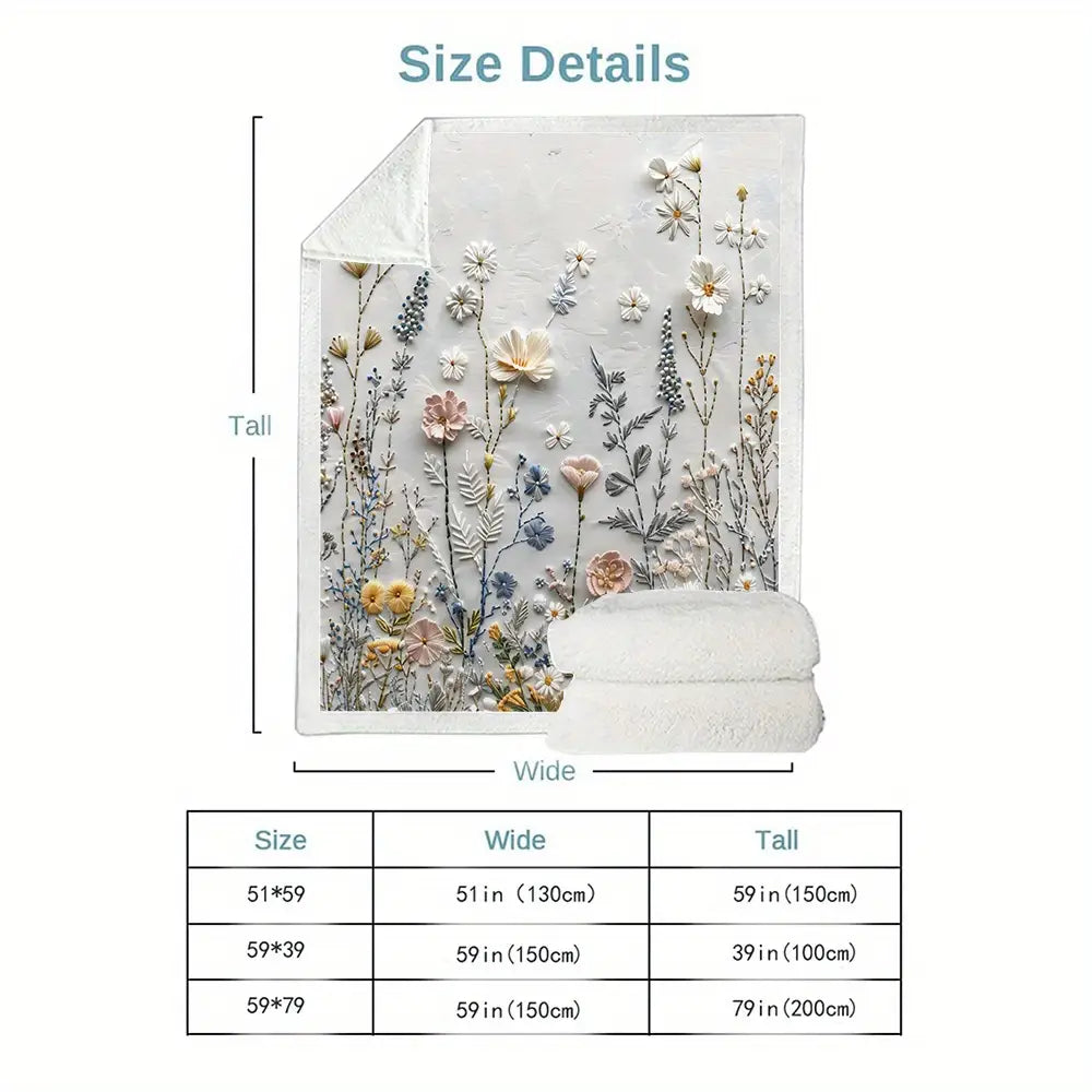 Floral Digital Print Flannel Throw Blanket - All-Season, Woven Polyester, Contemporary Style