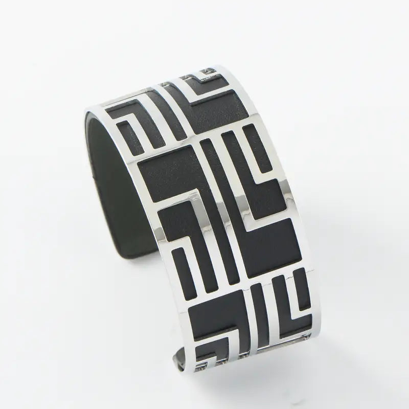 Geometric Cuff Bracelet with Leather Straps – Fashionable Jewelry for Women