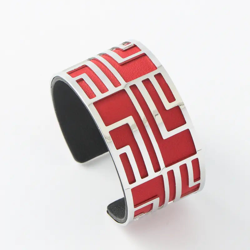 Geometric Cuff Bracelet with Leather Straps – Fashionable Jewelry for Women