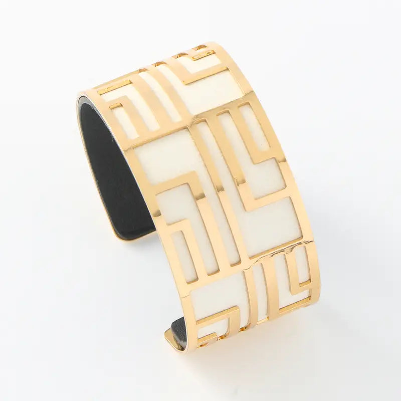 Geometric Cuff Bracelet with Leather Straps – Fashionable Jewelry for Women