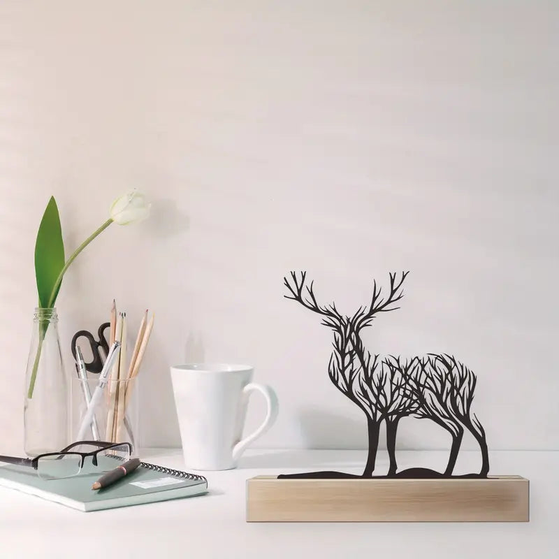 Chique ijzeren hertentakken met houten voet - Kantoor- en woonkamerdecoratie cadeau
