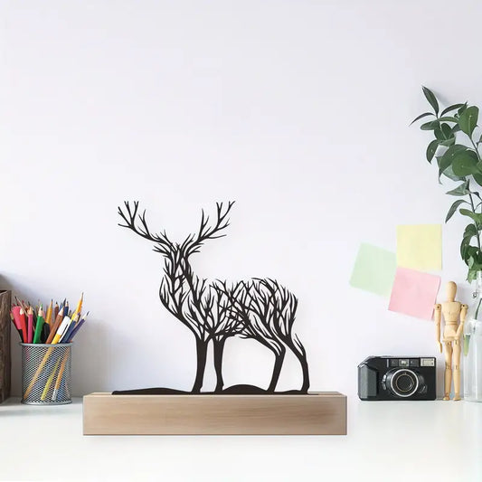 Branches de cerf en fer chic avec base en bois – Décoration de bureau et de salon