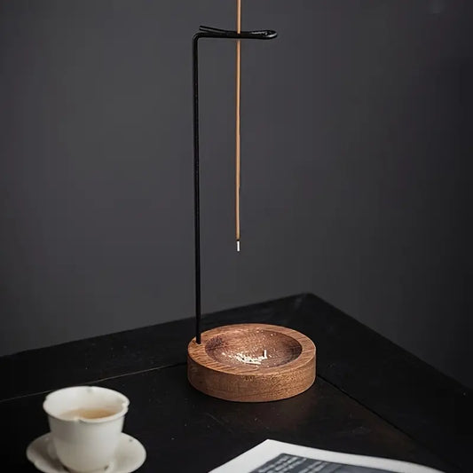 Zen-geïnspireerde houten wierookset met asvanger – Meditatie & woondecoratie, metalen constructie