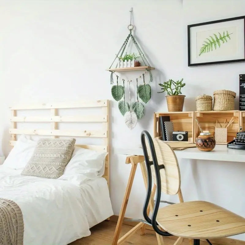 Chic Nordic-Inspired Handwoven Leaf Tapestry