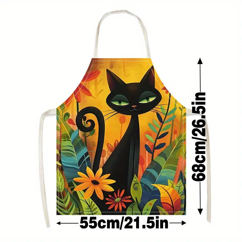 Kitten Design Linen Kitchen Apron, Easy-Clean & Storage