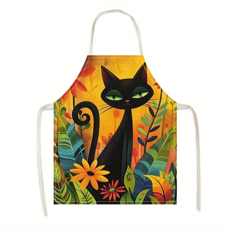 Kitten Design Linen Kitchen Apron, Easy-Clean & Storage