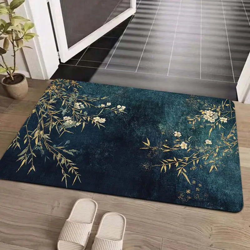 Elegant Rug with Floral and Branch Design - Machine Washable