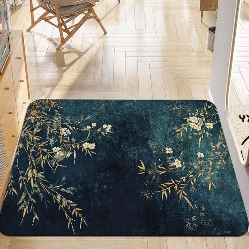 Elegant Rug with Floral and Branch Design - Machine Washable