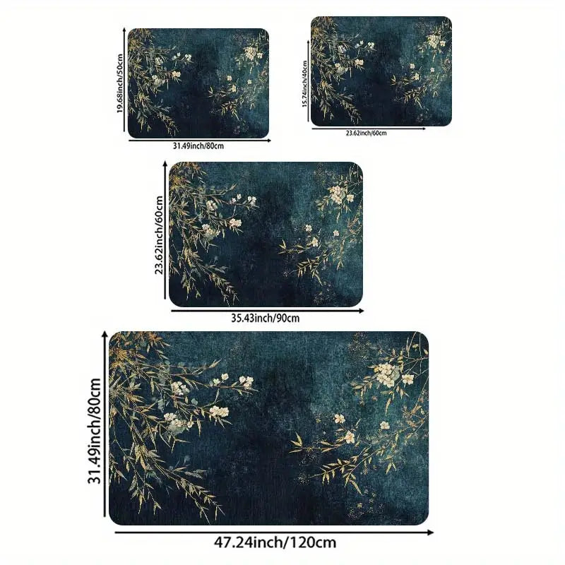 Elegant Rug with Floral and Branch Design - Machine Washable