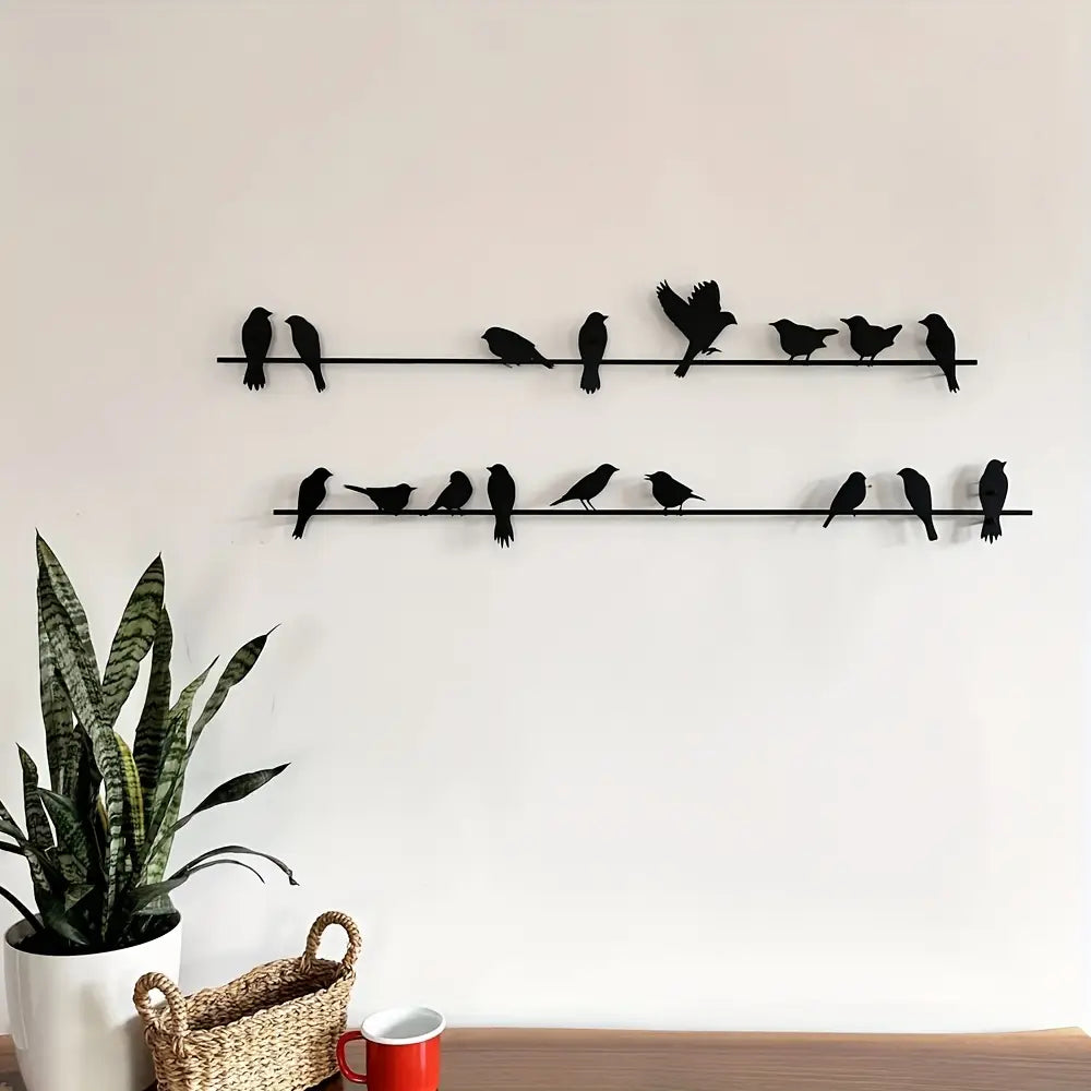 Set of 2 Black Metal Bird Wall Art