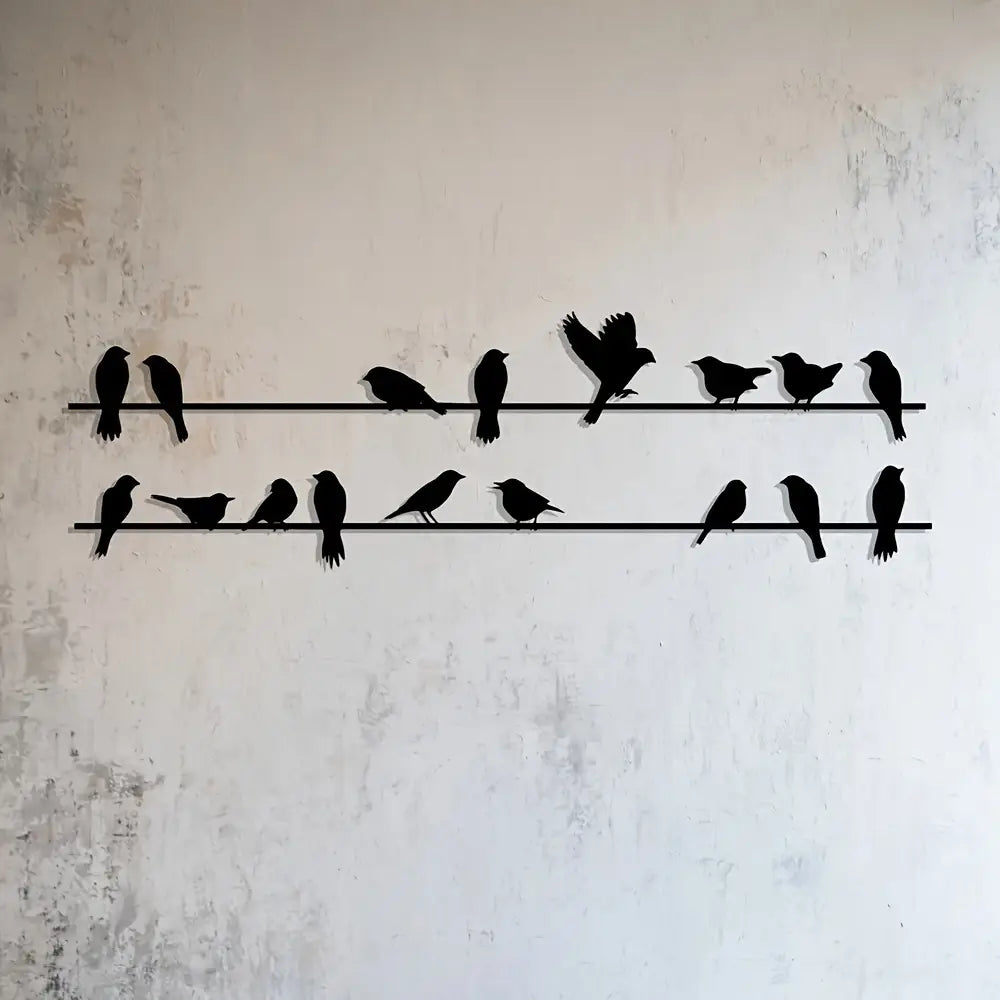 Set of 2 Black Metal Bird Wall Art