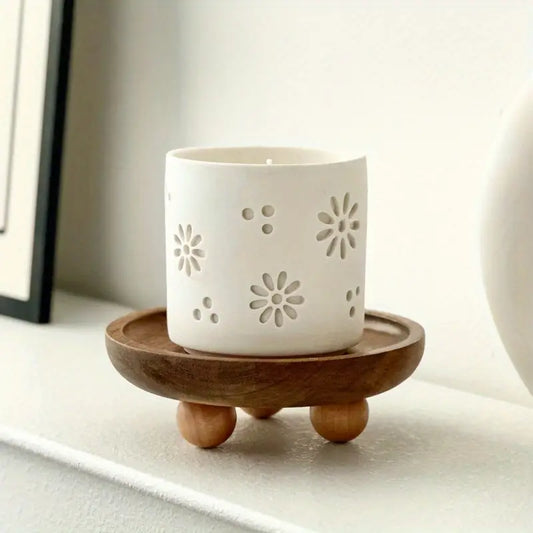 Plateau rond vintage en bois massif – Décoration d'intérieur pour cosmétiques, bijoux, salle de bain et cuisine