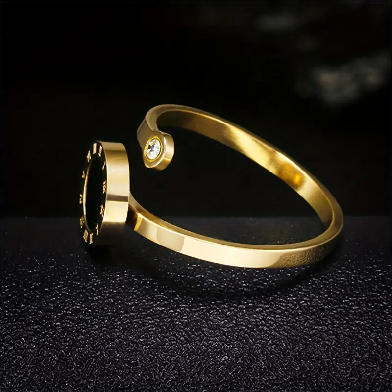 Elegant Black Oval-Cut Roman Numerals Ring