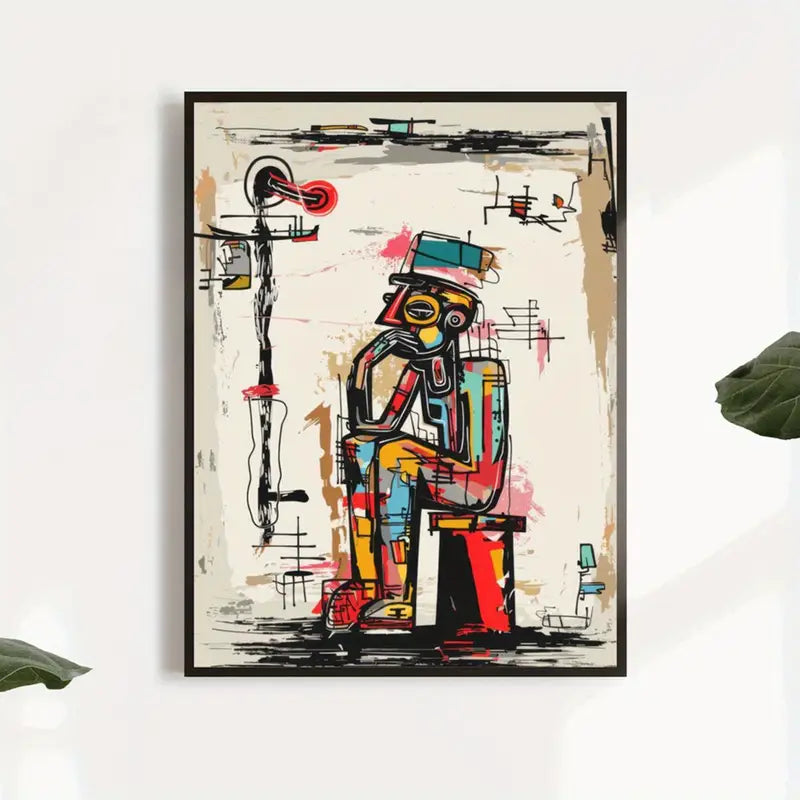 Canvasprint van een inspirerende denker – moderne geometrische inktmuurkunst voor thuis en kantoor