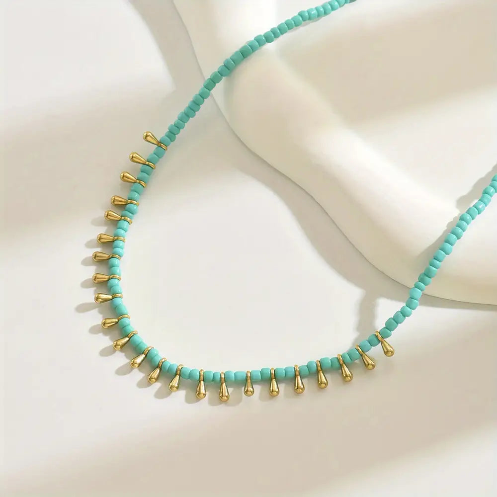 Bohemian Style Beaded Necklace with Drop Bead Collar Chain