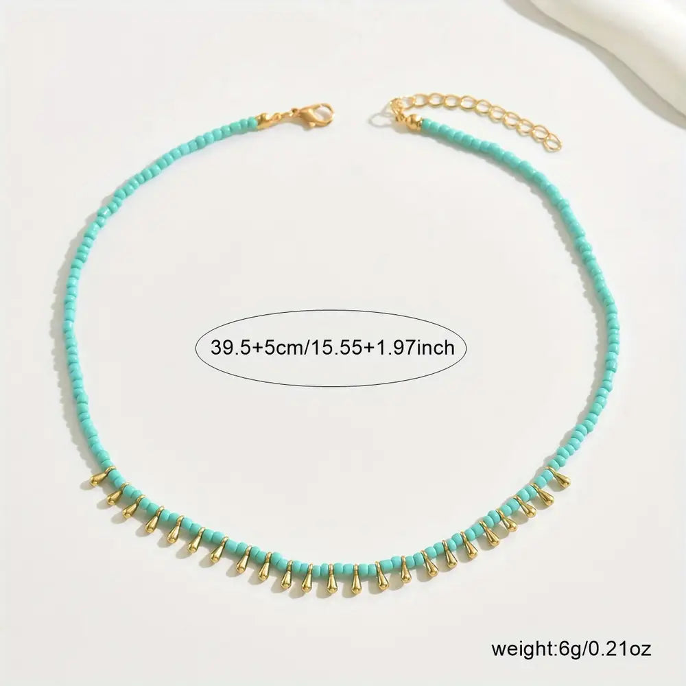 Bohemian Style Beaded Necklace with Drop Bead Collar Chain