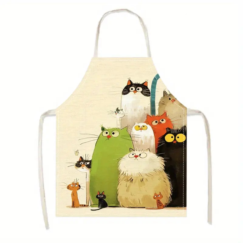 1pc Whimsical Cartoon Cats Linen Apron