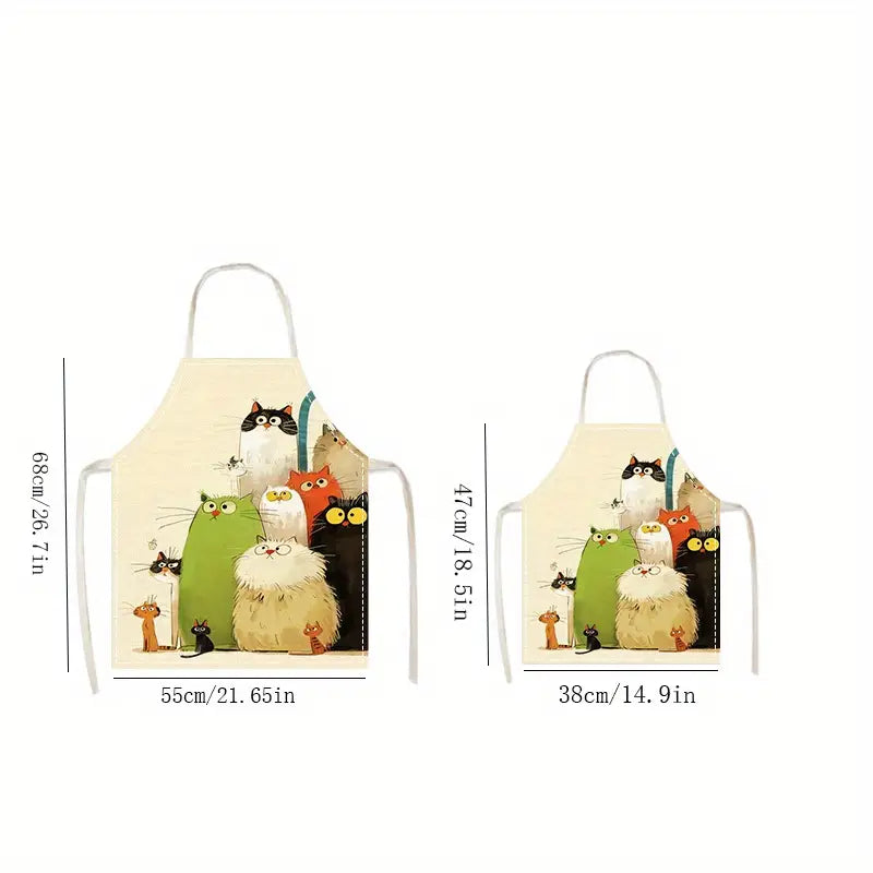 1pc Whimsical Cartoon Cats Linen Apron