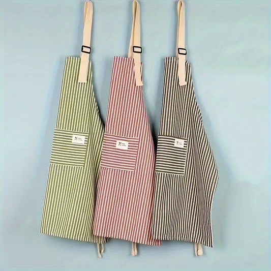 1pc Durable Striped Apron for Kitchen and Home Use