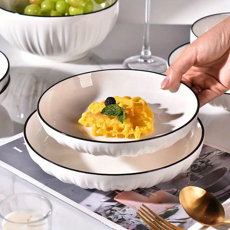 4PCS Ceramic Bowl & Plate Set – Dinnerware for Salad, Dessert, Kitchen Use