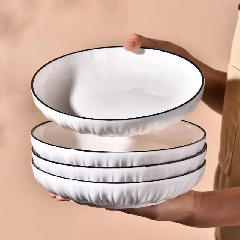 4PCS Ceramic Bowl & Plate Set – Dinnerware for Salad, Dessert, Kitchen Use