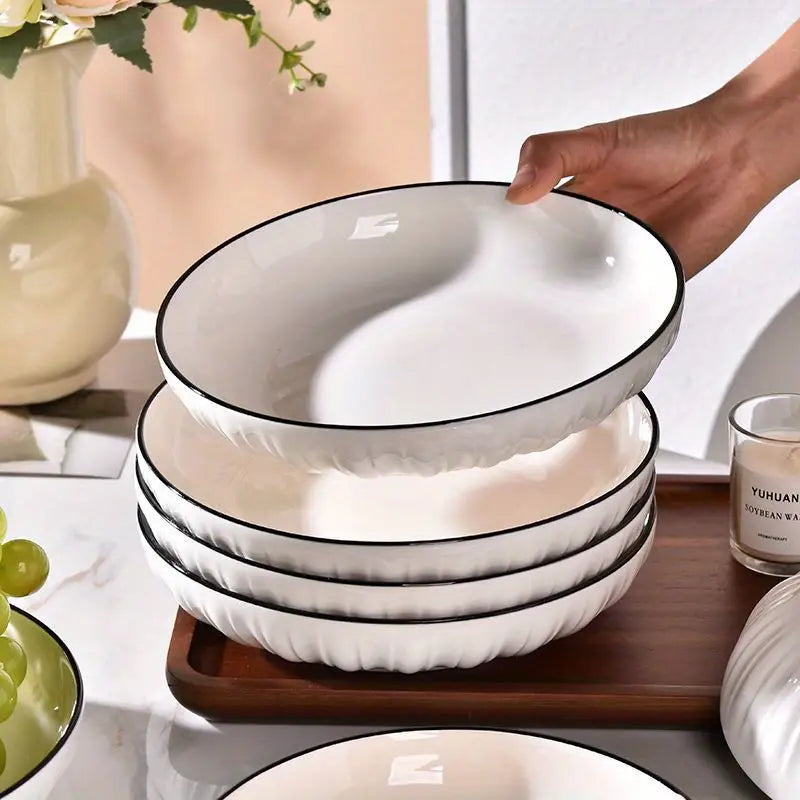 4PCS Ceramic Bowl & Plate Set – Dinnerware for Salad, Dessert, Kitchen Use