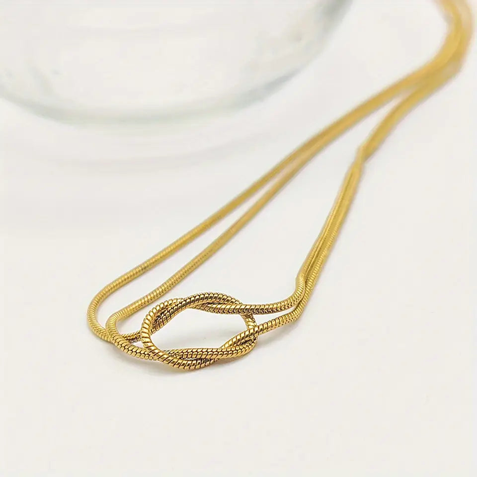 18K Golden Plated Knot Necklace - Classic Style Chain for Women